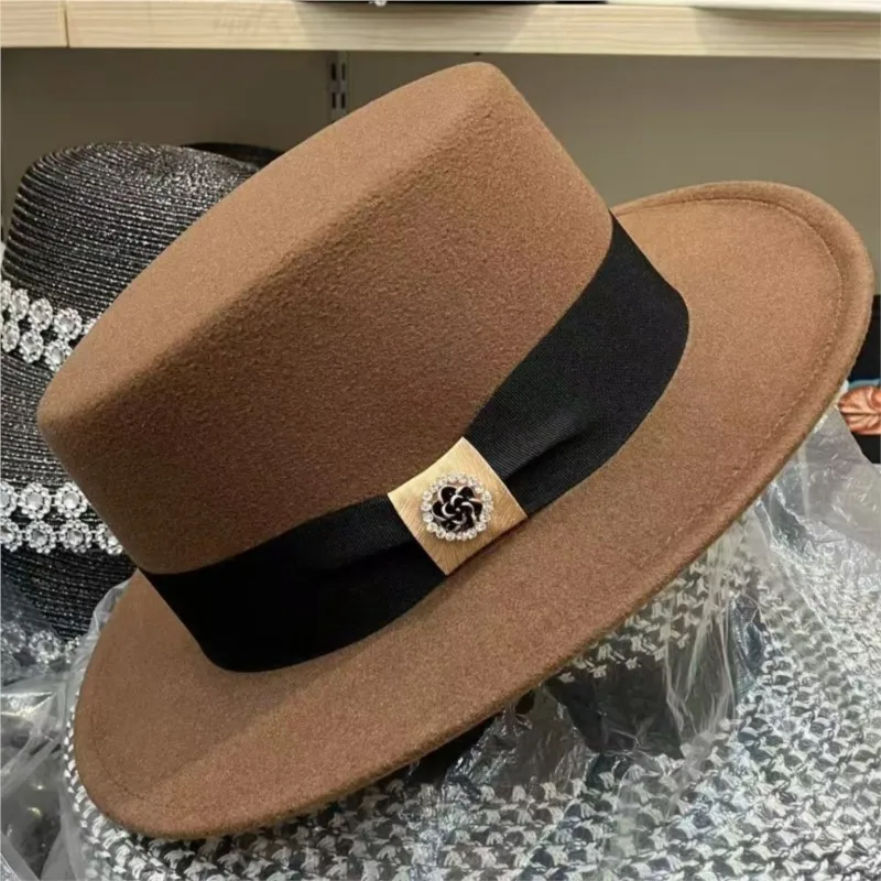 Autumn and winter stylish top hats flat-topped Kong-style gentleman styled felt