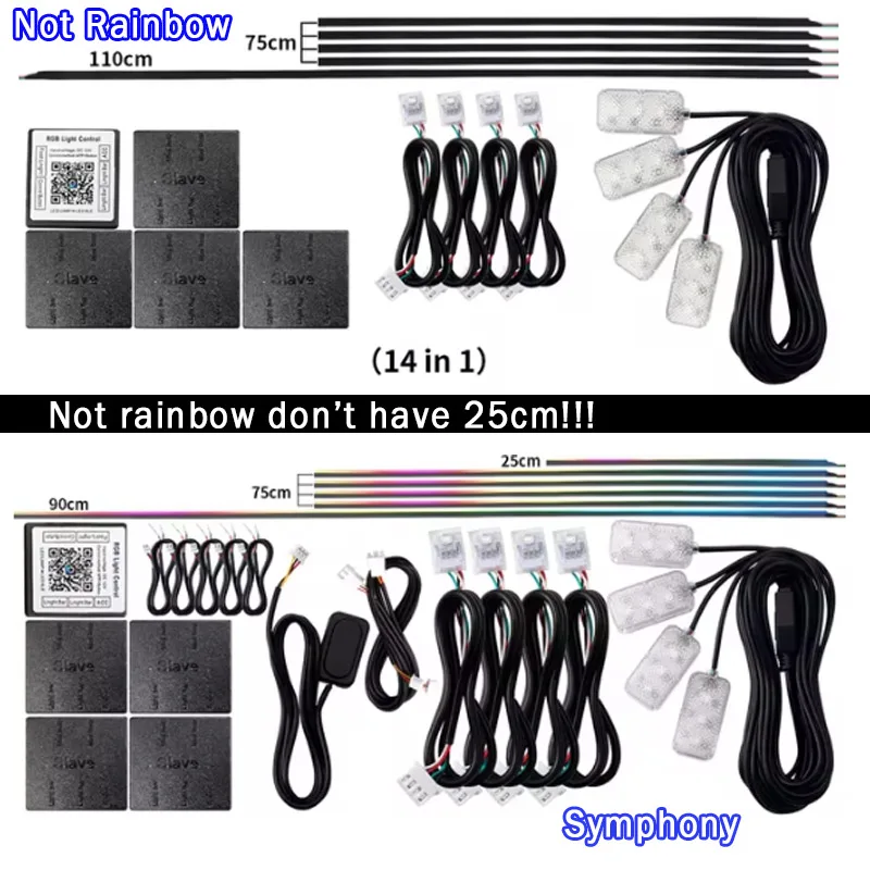 10/14/18 in 1 Led Auto Omgevingsverlichting 213 64 Kleur RGB Symfonie Streamer Bluetooth Regenboog Acryl strips Sfeer Lamp Kit 12 V