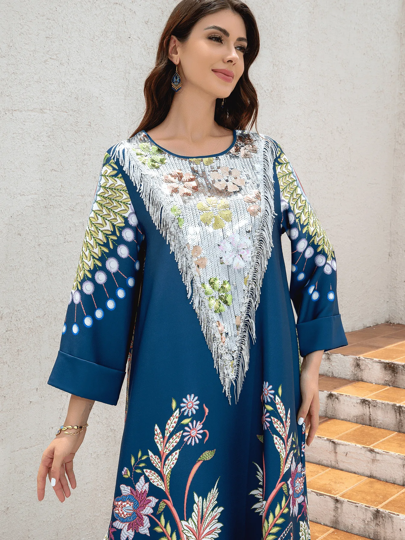 2025 Middle Eastern Muslim ladies' abaya It is a new-style dress from Dubai and Turkey featuring chest appliques and tassels