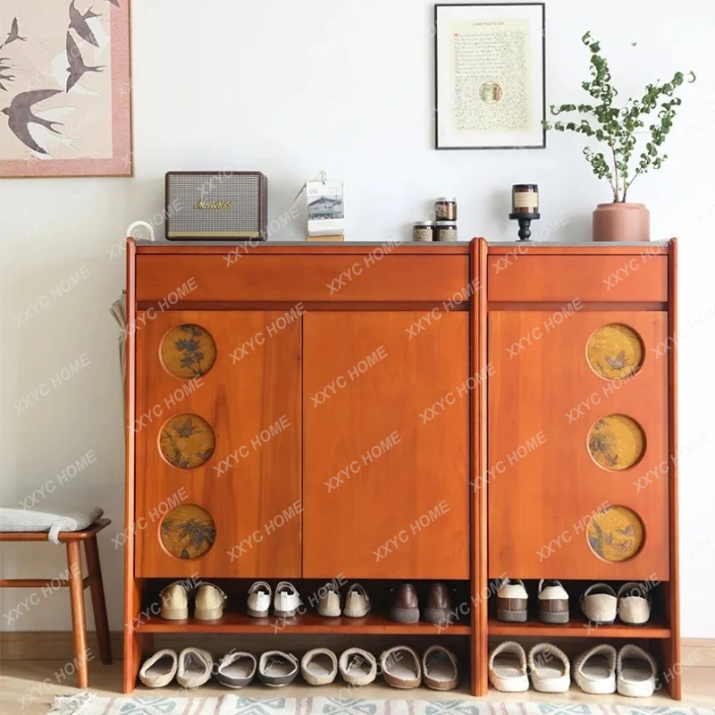 

Q xz1 solid wood shoe cabinet entrance large capacity storage partition cabinet rock slab