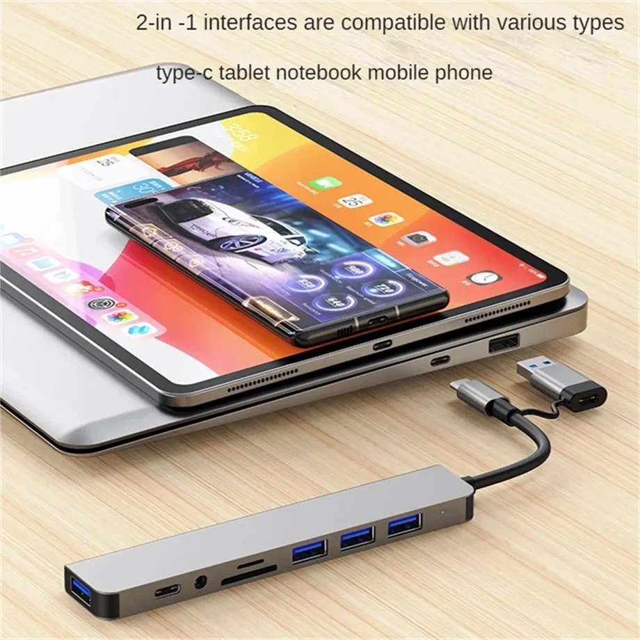 8 في 2 USB HUB C type-c HUB USB C إلى USB 3.0 HDTV قاعدة متوافقة مع MacBook Pro لنينتندو سويتش USB-C نوع C 3.0 الفاصل
