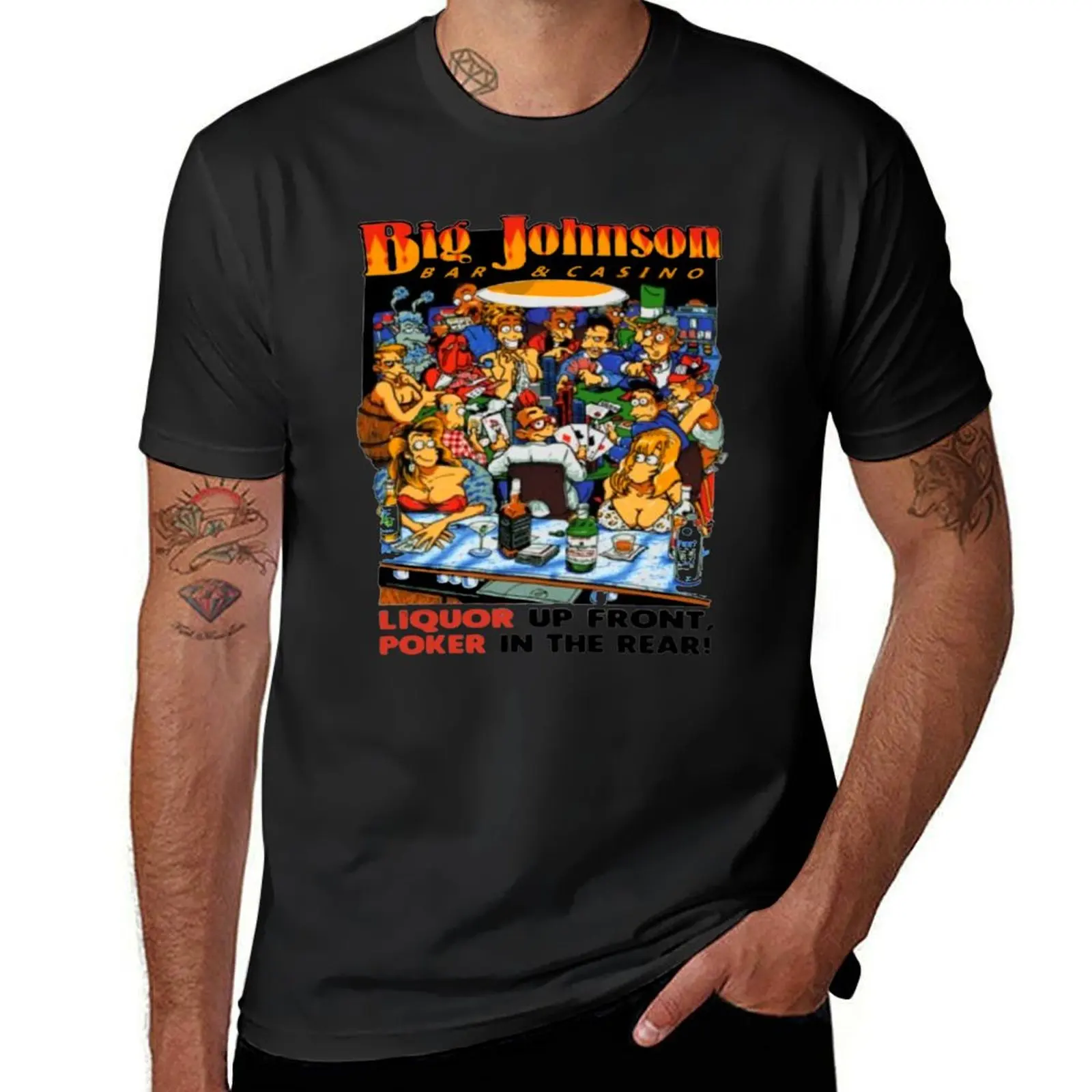 

Big Johnson Liquor Up Front Poker Funny T-Shirt Short sleeve tee customs design your own oversized mens t shirts casual stylish