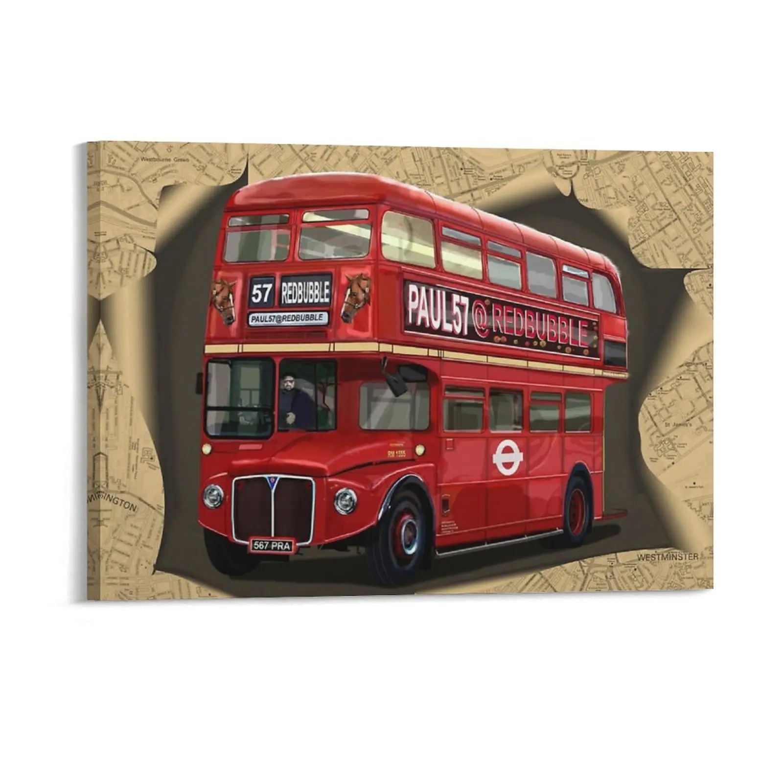 london double decker bus Canvas Painting Poster Wall Decor Wall Mural Funny Designing Rusty Framed Wall Paintings