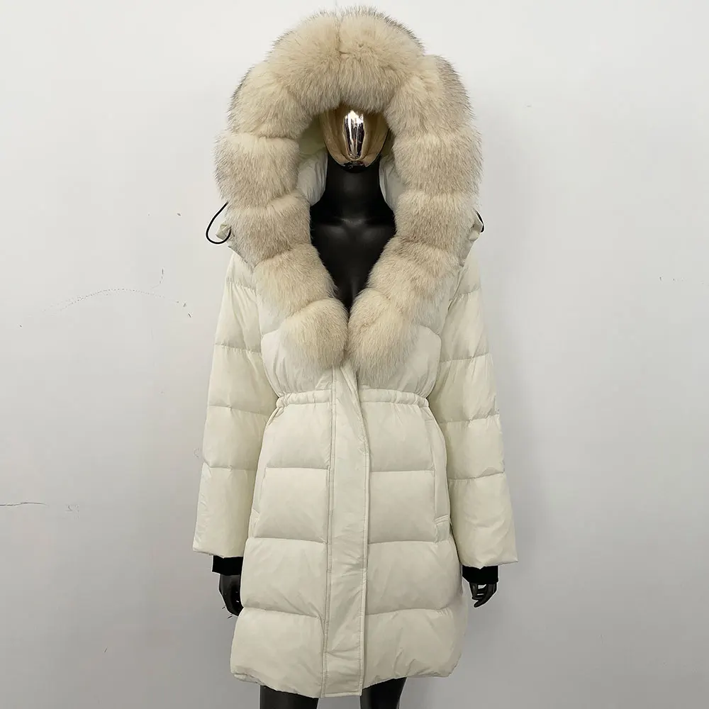 سترة منتفخة المرأة مقنعين القابلة للإزالة الشتاء بطة أسفل معطف الإناث الدافئة الفراء الحقيقي أبلى الشتاء معطف فرو الراكون الطبيعي الكبير #2