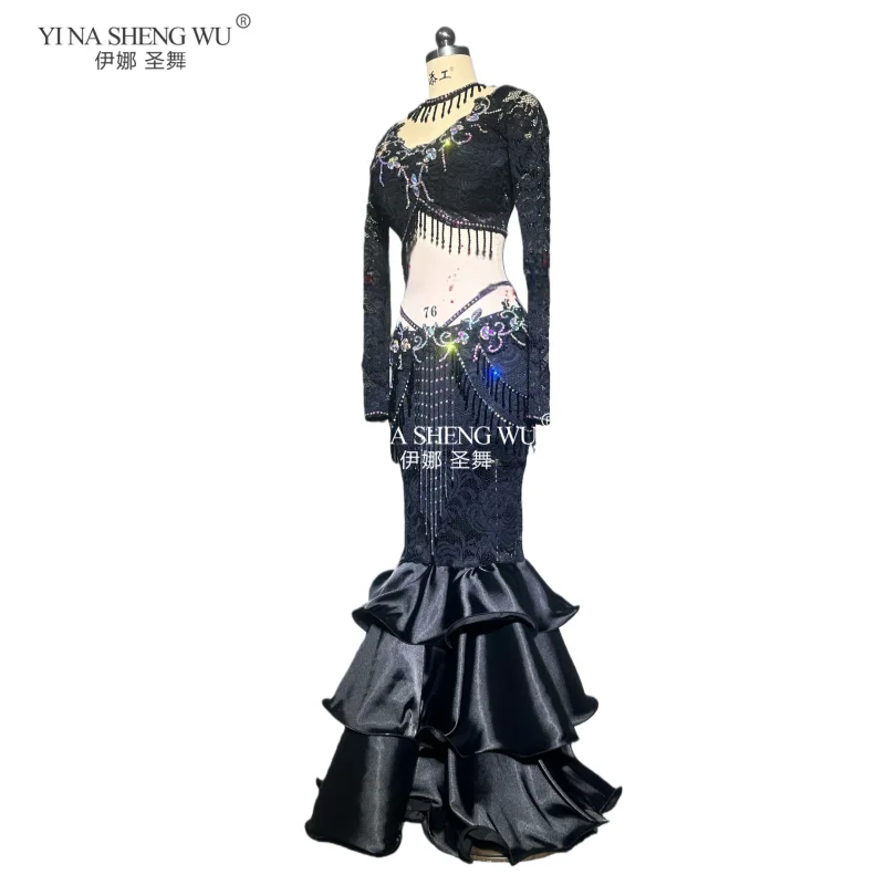 Luxury BellyDance Costume Sexy Lace Black Suit with Fishtail Long Skirt 2pcs Set Oriental Style for Belly Dancing Performance