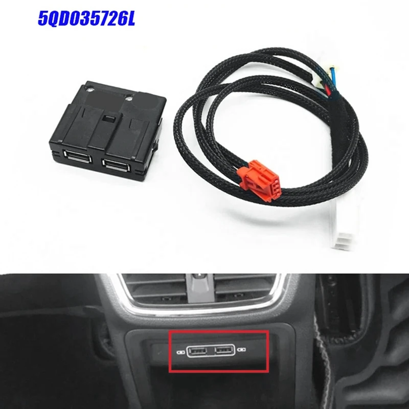 Car Rear Seat Armerst USB Adapter Type-C Socket with Harness 5QD035726L for VW CC Passat Tiguan Skoda Kodiaq Octavia