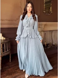 Muslim Women pleated dress for Eid ruffle abaya Saudi Arab Long Robe Ramadan Morocco Dubai Abayas Kaftan Islam Vestidos Jalabiya