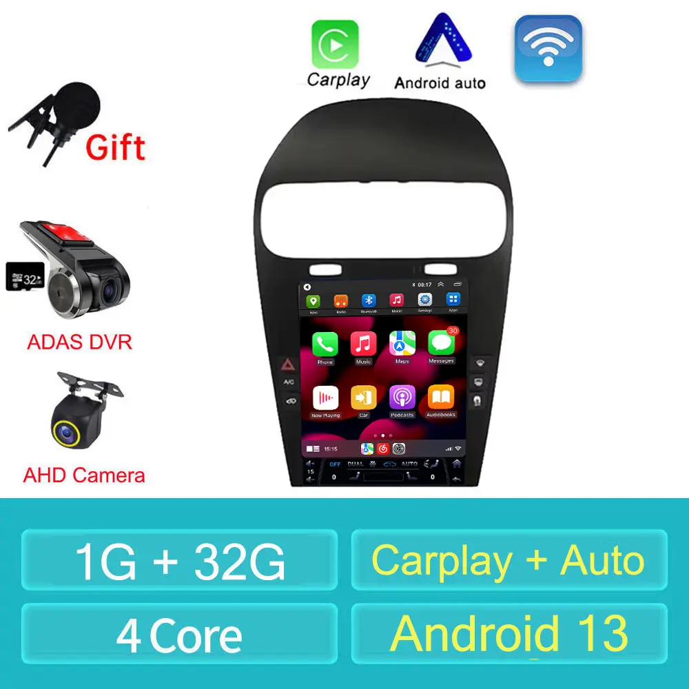 new Dodge Journey Fiat Freemont Tesla style Android 13 Carplay Car Radio Multimedia Player GPS Navigation Auto 2din WIFI 4G SIM