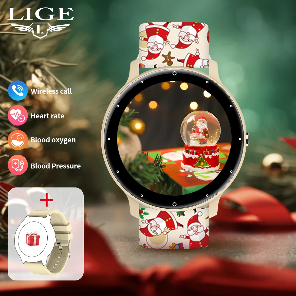 

LIGE Christmas watch strap Smart Watch Bluetooth Call Watch Sport Fitness Heart Rate Monitor Blood Oxygen Women Smartwatch Gift