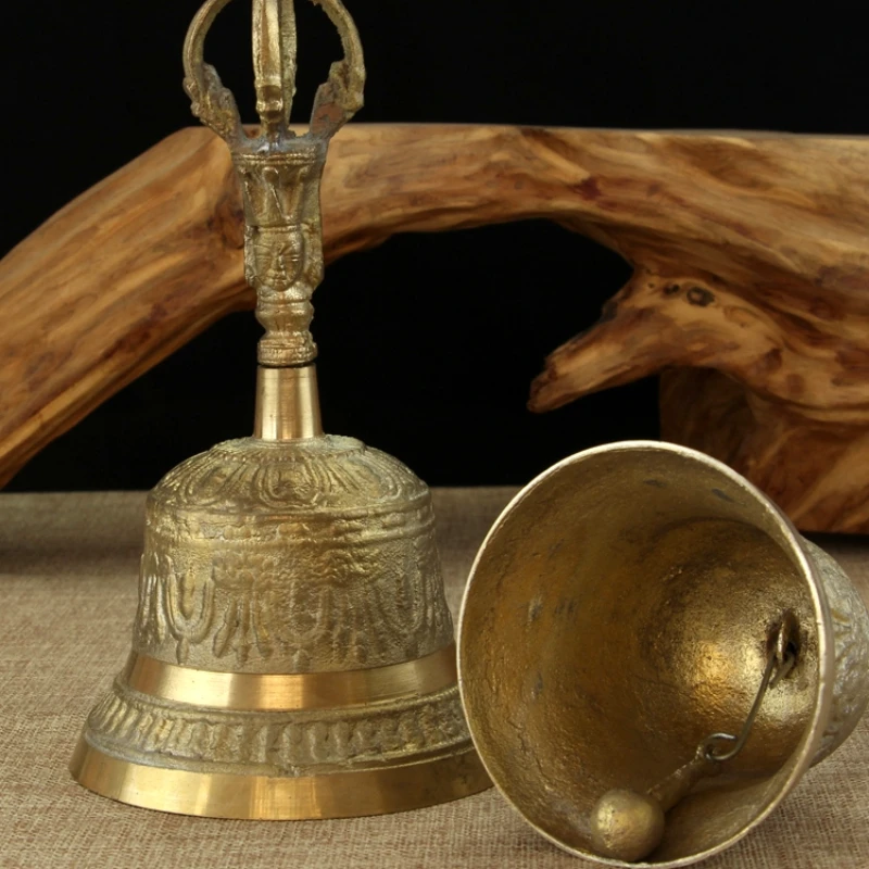 Black Brass Handicraft Large Engraved Hand Bell Loud and Clear Sound for School Meditation Church Bronze Bell Creative Gift