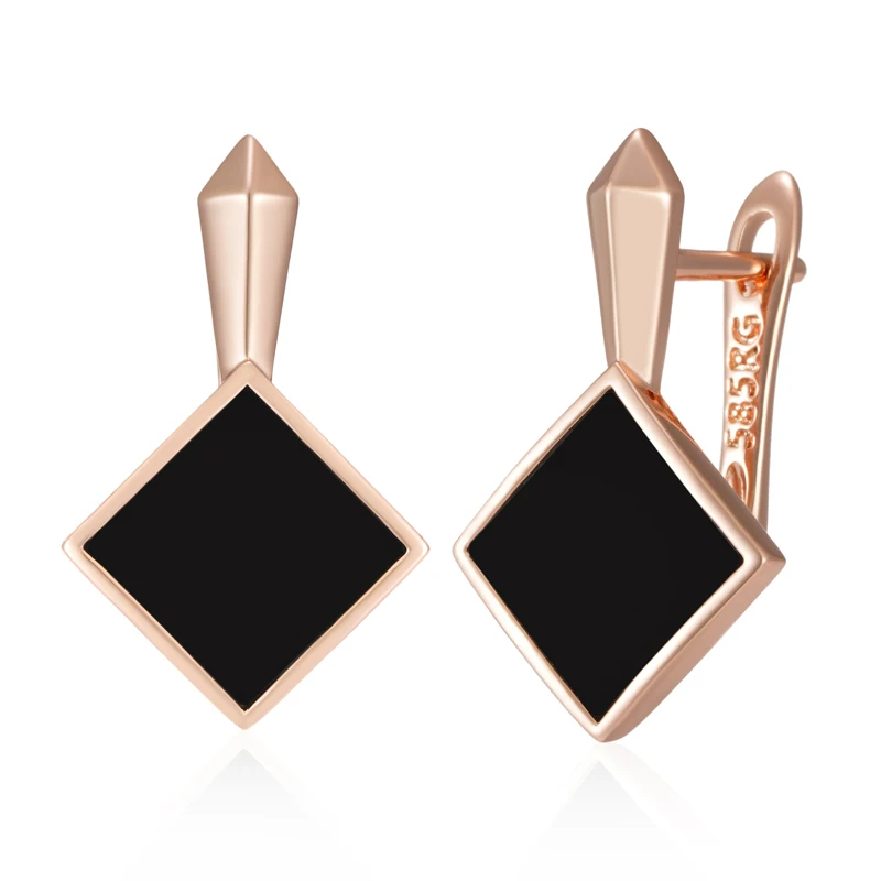 Kinel Hot Square Black Stone Dangle Earrings for Women Fashion 585 Rose Gold Color Accessories High Quality Daily Fine Jewelry