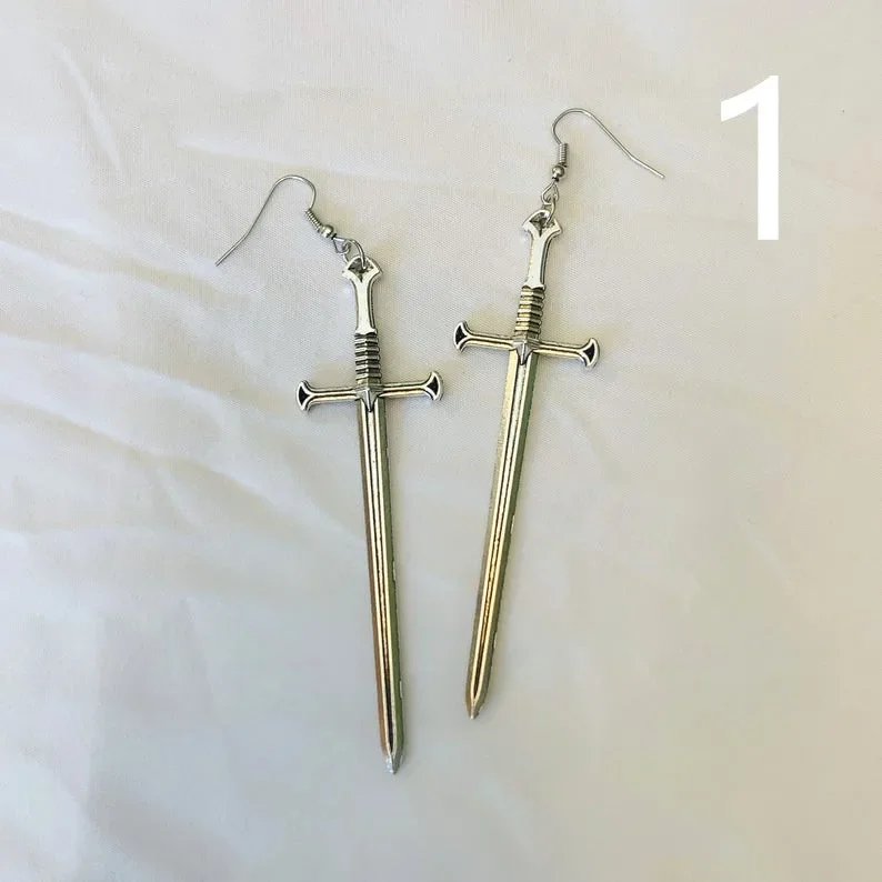 Sword Earrings Silver Color Classic Eardrop All Kinds of Big Sword Fashion Jewellery Novel Charm Women Men Gift Gothic Mystical