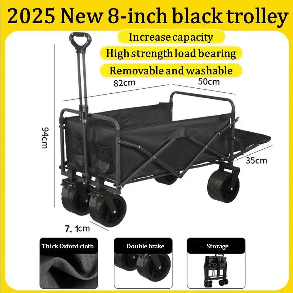 OEM camping black adjustable heavy duty collapsible car outdoor cart beach picnic foldable camping wagon