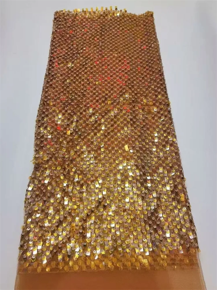 

Delicate Latest Mode ln 2025 Gold Lace Fabric Nigeria High Quality Sequins Tulle Lace Fabric For Women Party Fabric By Yard