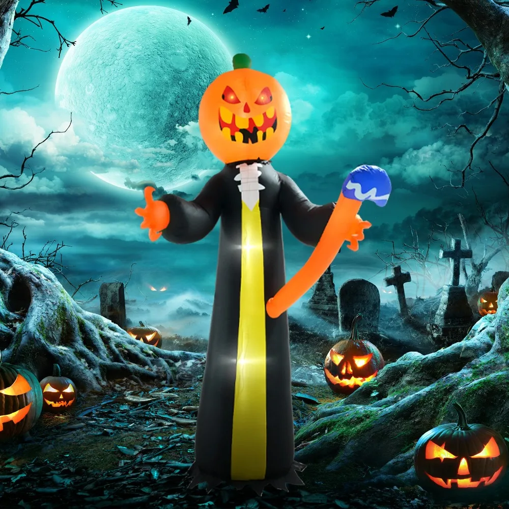 

10ft Inflatable Halloween Pumpkin Head Ghost Outdoor Display 59.1 W x 29.5 D x 118.1 H