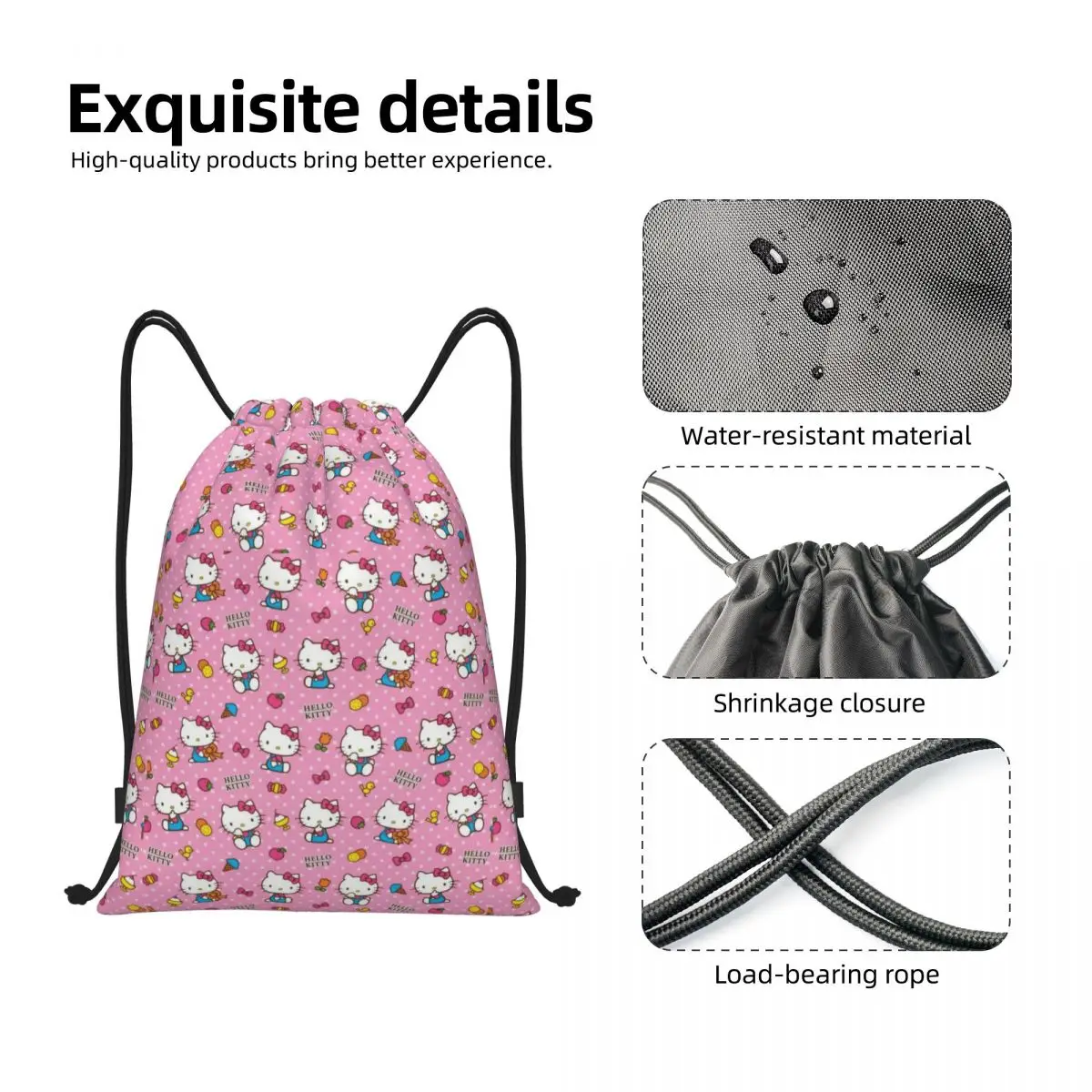 Custom Hello Kitty Pattern Drawstring Backpack Sports Gym Bag for Men Women Sanrio Cartoon Training Sackpack