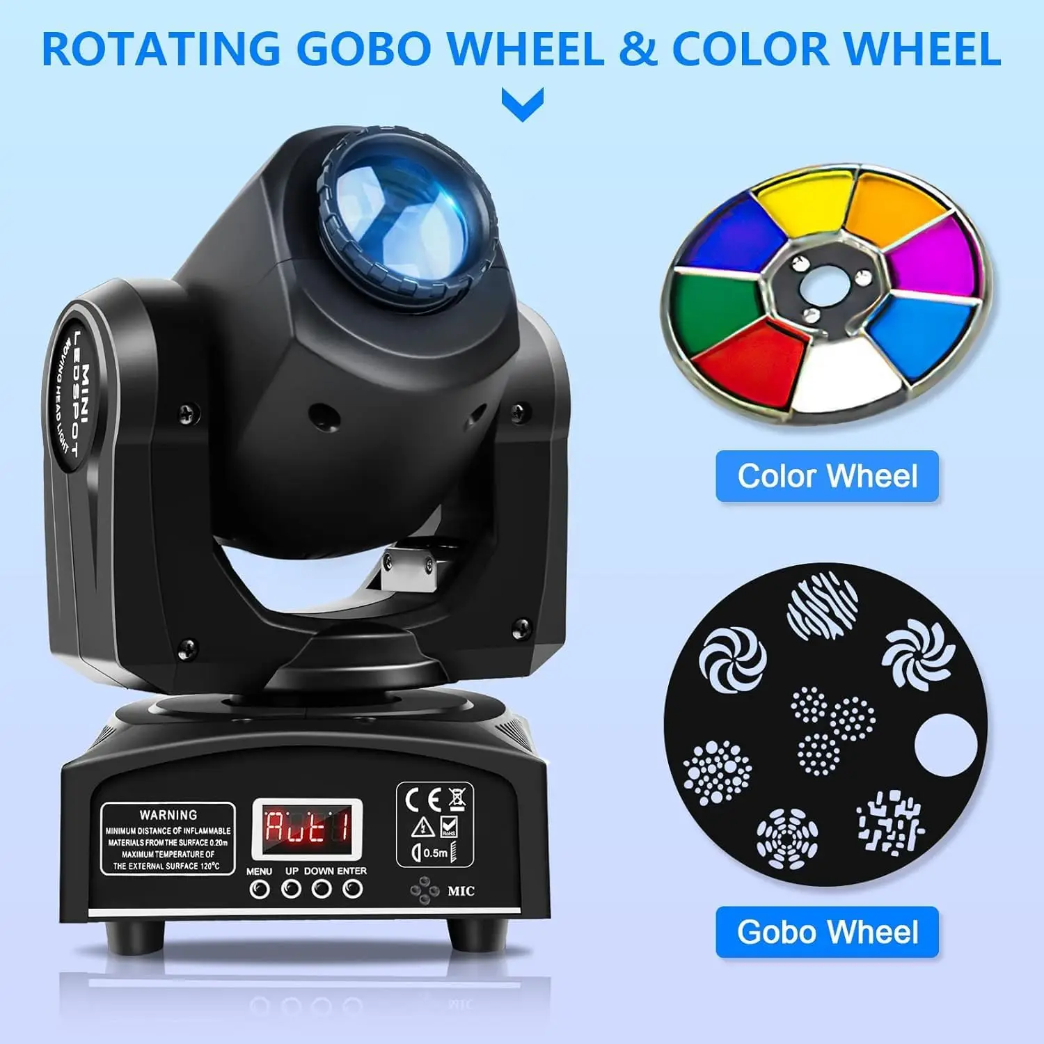 BOTAI Stage Lights Moving Head Lights 8 Gobos 8 Colors 11 Channels 25W Spotlights DMX 512 with Sound Activated 2PCS