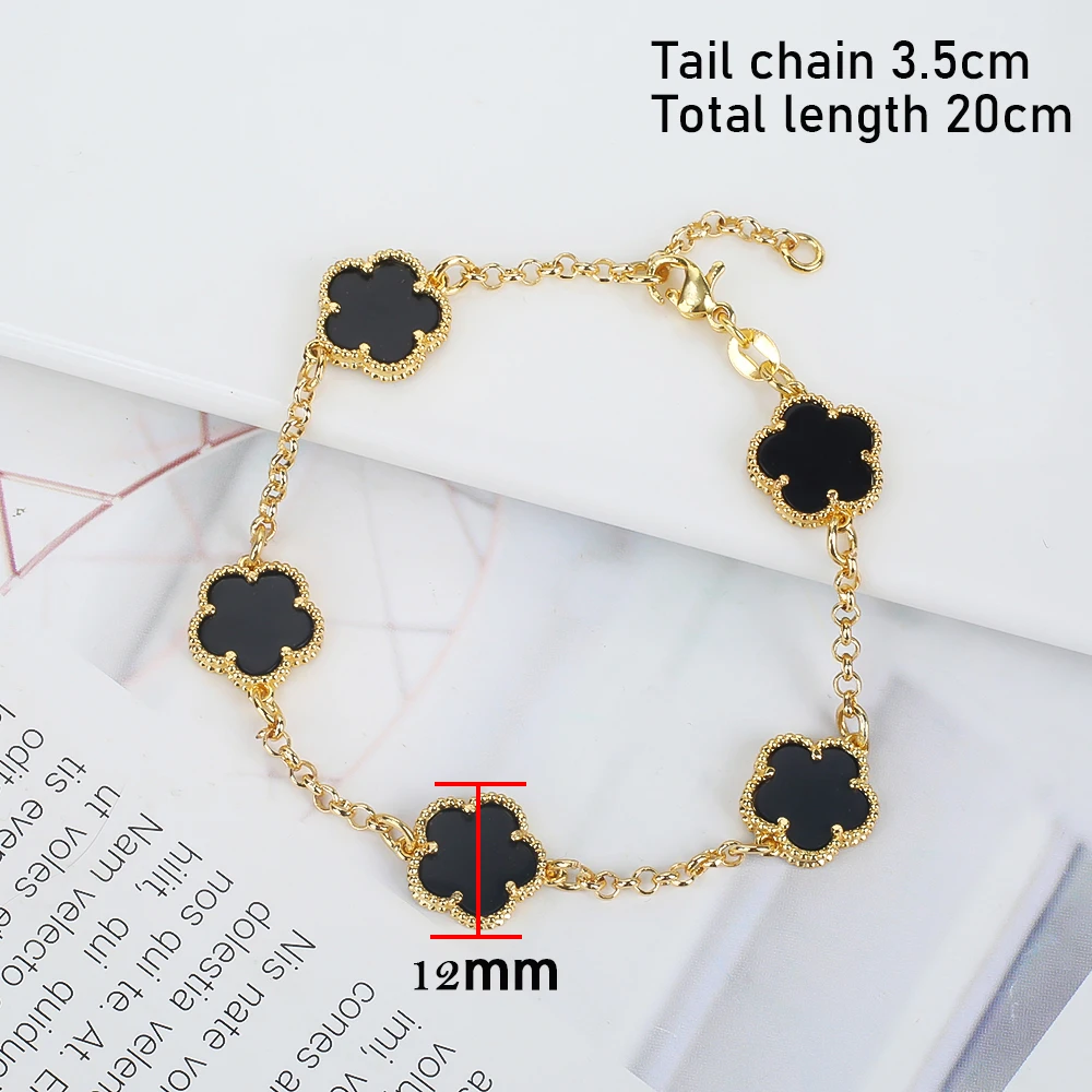 Temperament Hot Selling Plant Five Leaf Flower Plum Blossom Double Sided Bracelet Natural Stone Luxury Gift for Women Clover