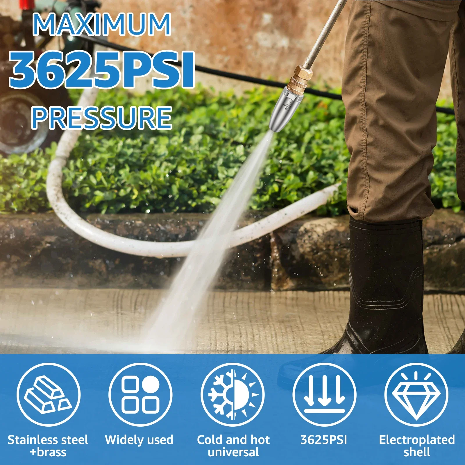 Remover Car Wash Accessories High Pressure Washer Turbo Nozzle 3625 PSI Rotating 360 Quick Connect Rust