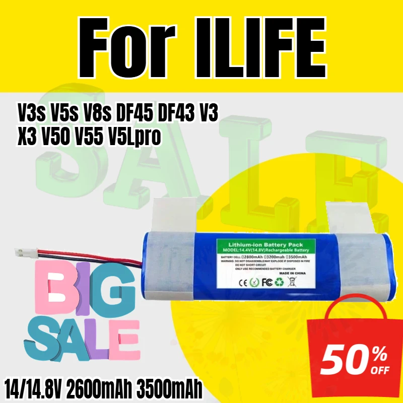 Rechargeable Battery for ILIFE V3s V5s V8s DF45 DF43 V3 X3 V50 V55 V5Lpro Robotic Cleaner Parts 14/14.8V 2600mAh 3500mAh