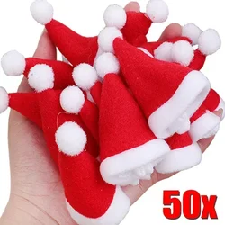 50/1Pcs Mini Santa Hat Non-Woven Fabric Lollipops Caps Christmas Wine Bottle Covers Xmas Bottles Holder Table Dinner Decorations