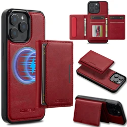 2 In 1 Detachable Magnetic Leather Case For iPhone 16 17 Air 15 14 13 12 11 Pro XS Max XR 17E 16E 8 Plus SE Pocket Phone Cover