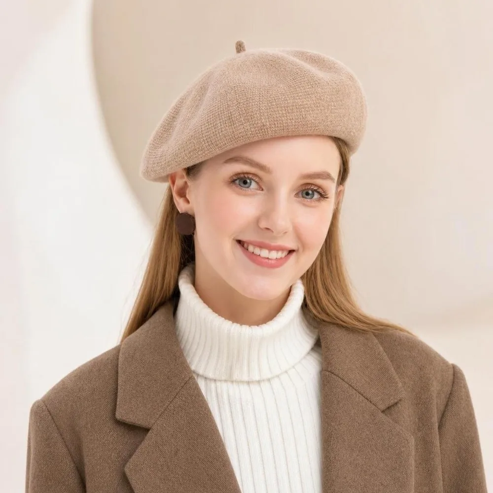 Fashion Warm Winter Wool Berets Hat Solid Color Elegant French Artist Hat All Matched Adjustable Plain Cap for Women