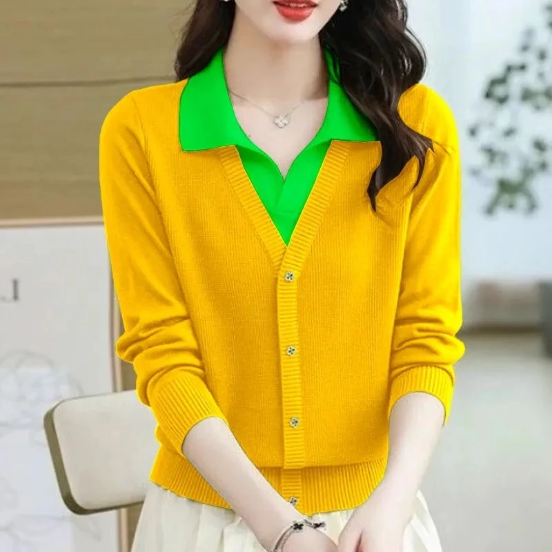 New 2023 Autumn/Winter Lapel Collar Leisure Versatile Women\'s Knitted Cardigan Sweater Loose Comfortable Fashion Female Sweater