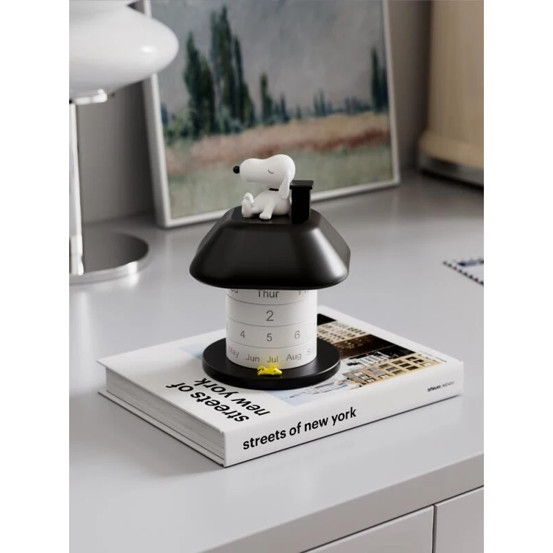 Snoopy Rotatable Perpetual Calendar Kawaii Cream Style Resin Desk Ornament Cute House Shape Table Decor Festival Gift for Home view 3