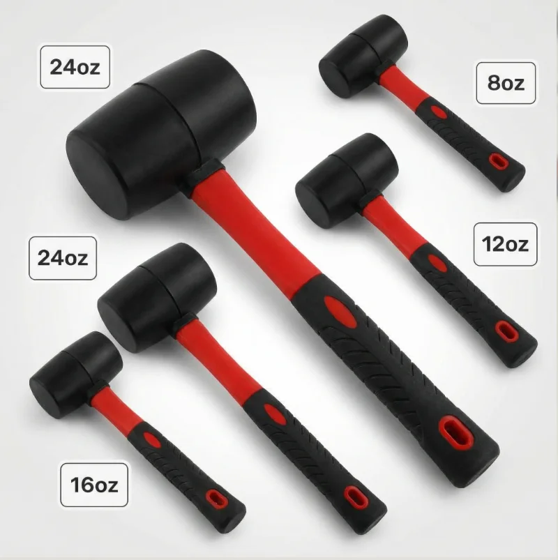 For DIY Furniture Assembly Home Repair Heavy-Duty Rubber Hammer Solid Head Mallet with Insulated Anti-Slip Grip 8/16/24 Oz