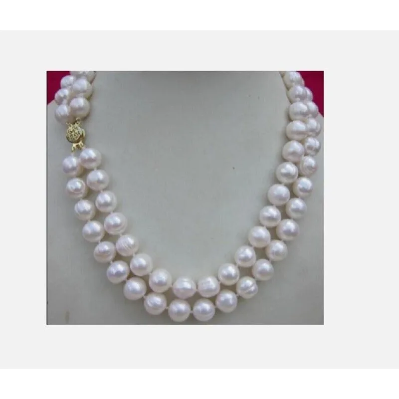 Double Strand 11-12mm Nanhai White Baroque Pearl Necklace, Fashion Light Luxury Women's Necklace 18 