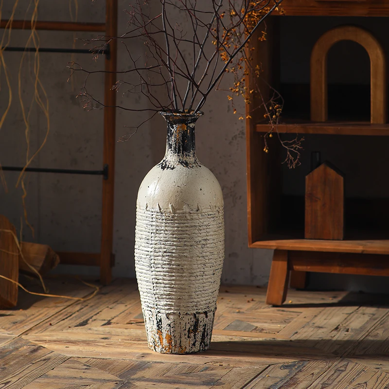 

Новая винтажная настольная ваза в стиле Ваби-Саби, деревенская ваза для прихожей, украшение для цветочных композиций на стол в гостиной