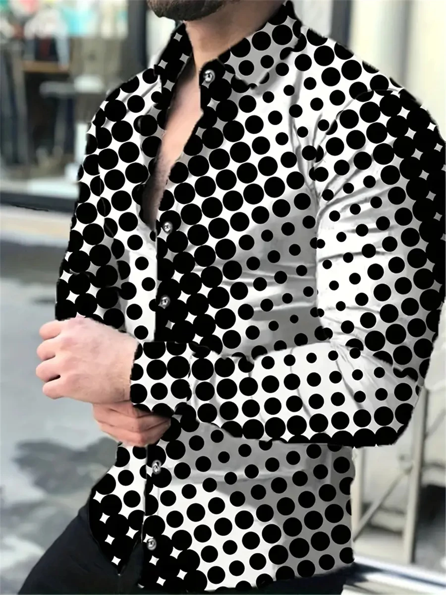 

Spring and autumn men's printed long-sleeved shirts fashionable polka dots and irregular geometric patterns casual men's tops