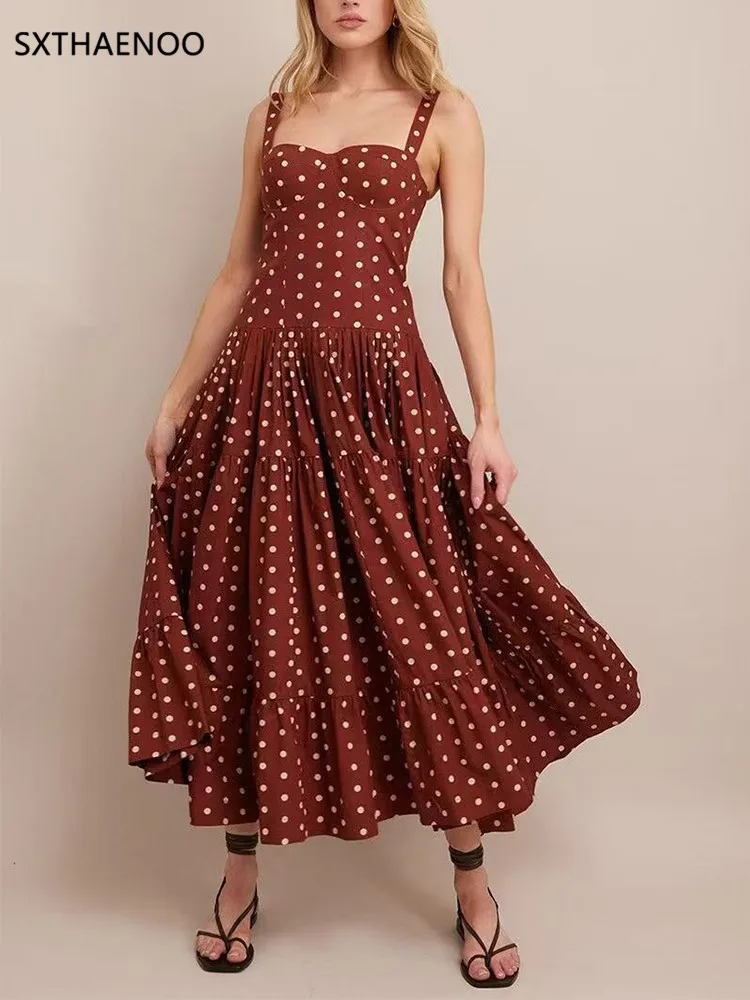 

SXTHAENOO Hit Color Spliced Wave Point Casual Dresses for Women Square Neck Sleeveless Patchwork Folds Fashion Dress Female 2025