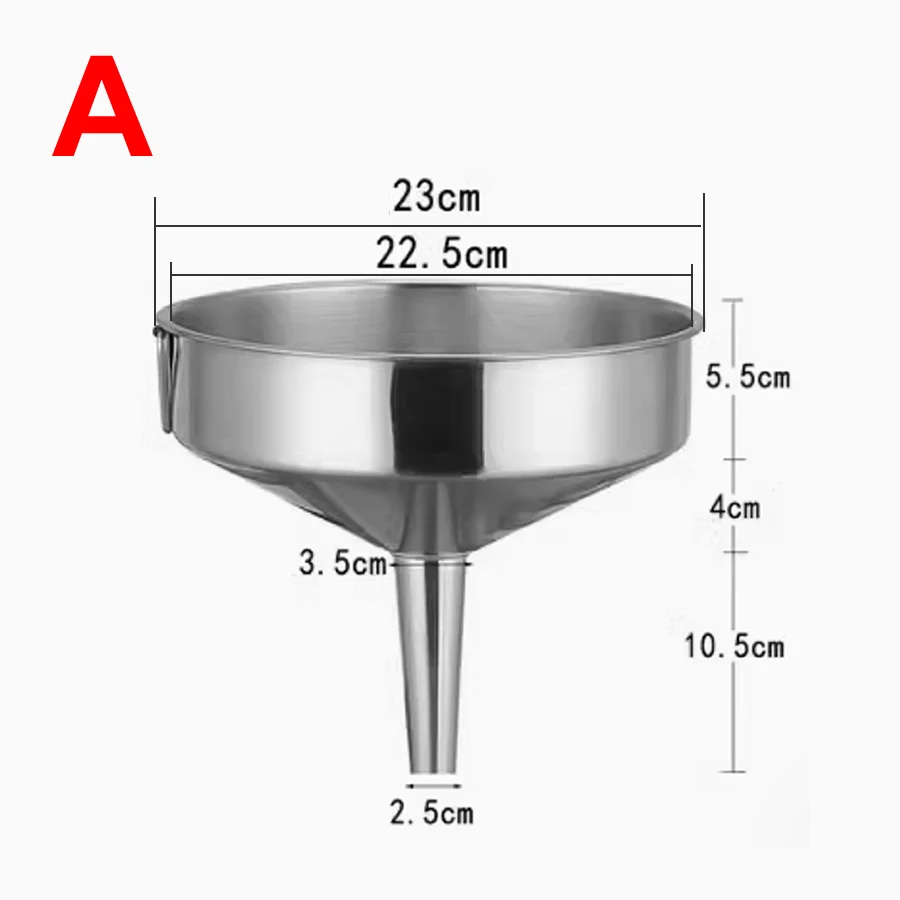 Stainless Steel 304 Thickening Wide-bore Conical Wine Funnel Oil  23cm 30cm