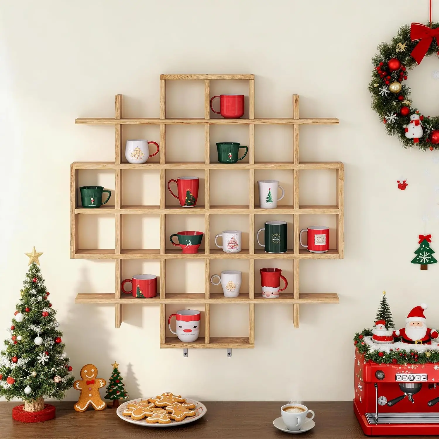 Wall-Mounted Wooden Coffee Mug Display Shelf, Mug Rack