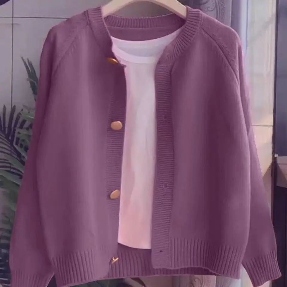 

plus Size 300 Pou Fat MM Korean Sle Women's Autumn Winter Pure Color Button Cardigan Loose Fit Versatile Top