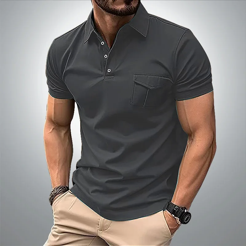 Polo décontracté à manches courtes pour hommes, haut de poche monochrome, t-shirt d'affaires quotidien pour hommes, grande taille européenne et américaine, été