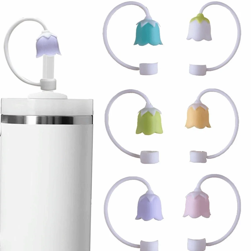 Silicone Straw Cover Cap Dust-Proof Bell Flower Straw Topper for Stanley Yeti Tumbler Cup Straws Accessories
