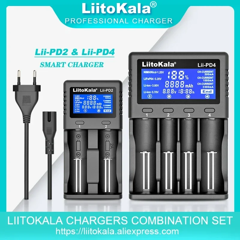 Original Liitokala Lii-PD4  Lii-PD2 3.2V 3.7V 3.8V 1.2V 25500 18650 18350 26650 20700 14500 NiMH Lithium LiFePO4 Battery Charger