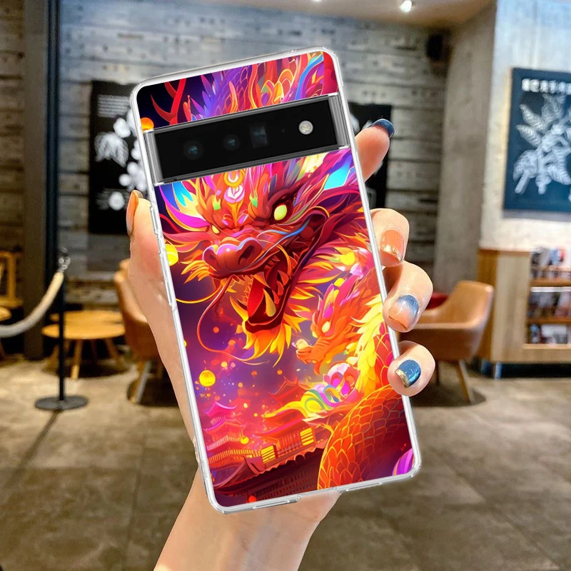 Cartoon Dragon Telefoonhoes Voor Google Pixel 9 8 7 6 5 4 4xl 7a 5a 4a 3a 3a Xl Pro 5G Transparante Siliconen Shell Capa Tas