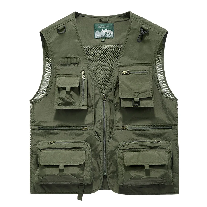 New Summer Men Outdoor Mesh Waistcoats Climbing Sleeveless Jackets Men Multi-pockets Fishing Photography Breathable Vests 6XL