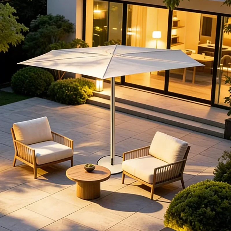 #Outdoor Patio Umbrella, Kury Sunshade with LED Floor Lamp,Foldable for Garden and Courtyard, UV Protection, 360 Degree Rotation