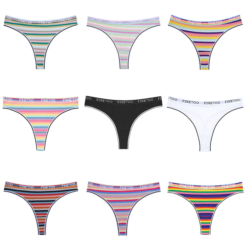 FINETOO 3Pcs/set Trendy Letter Cotton Thongs Women Panties Low-Rise G-string Underpants Colorful T-Back Underwear Ladies Bikini