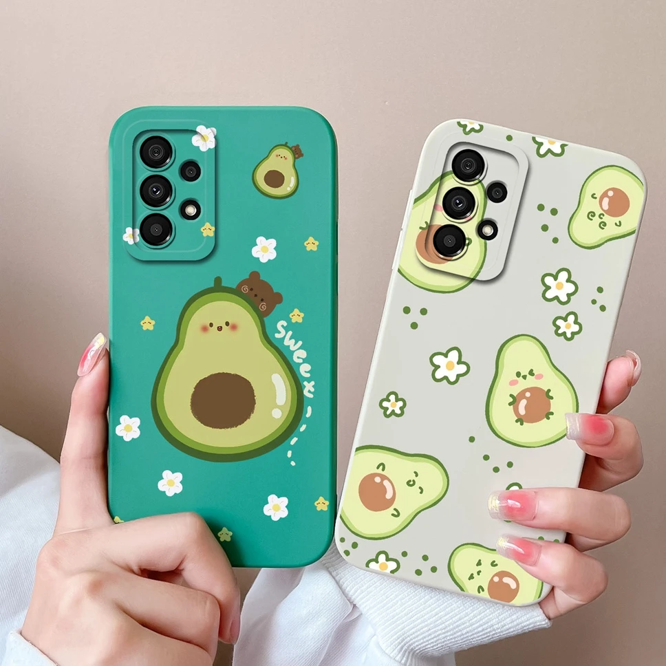 Etui na telefon Samsung Galaxy A71 A72 A73 4G 5G Liquid Silicone Lovely Avocado Cover For Samsung Galaxy A71 A 72 A73 4G 5G Fundas