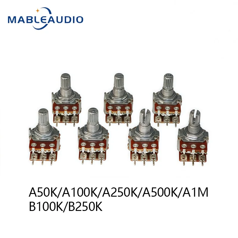 5PC A50K~A500K B100K Type16 6Pin Dual Stereo Potentiometer, Tube Amp Parts, HiFi Amplifier Volume Potentiometer for Audio DIY