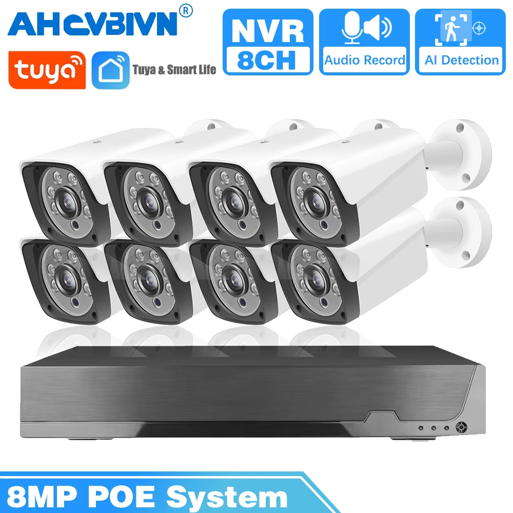 

8CH 8MP POE Video Surveillance System H265 4K HD Security CCTV Cameras Outdoor Tuya POE NVR Kit Motion Detection Multi Users P2P