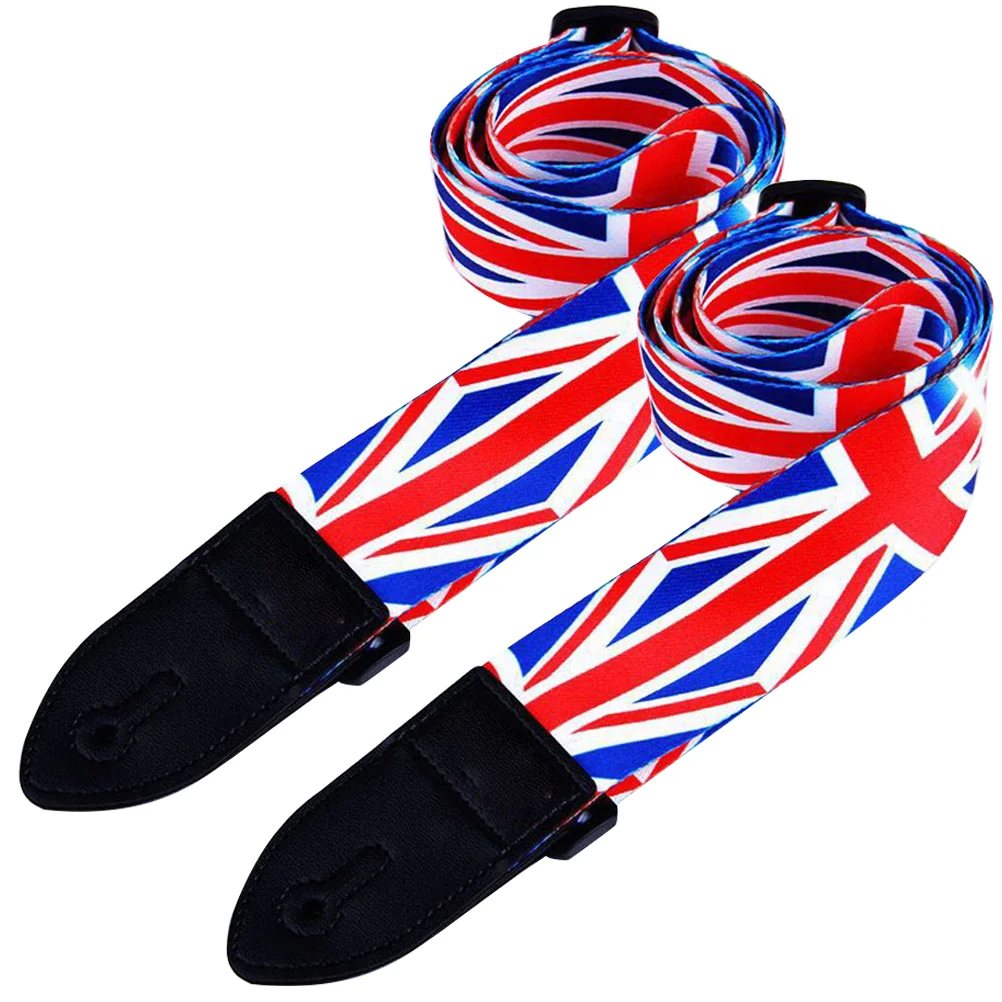 2 Pcs Guitar Strap Shoulder Belt Polyester Cotton UK Flag Design Dirt Resistant Washable Term Use Pressure Reducing Anti