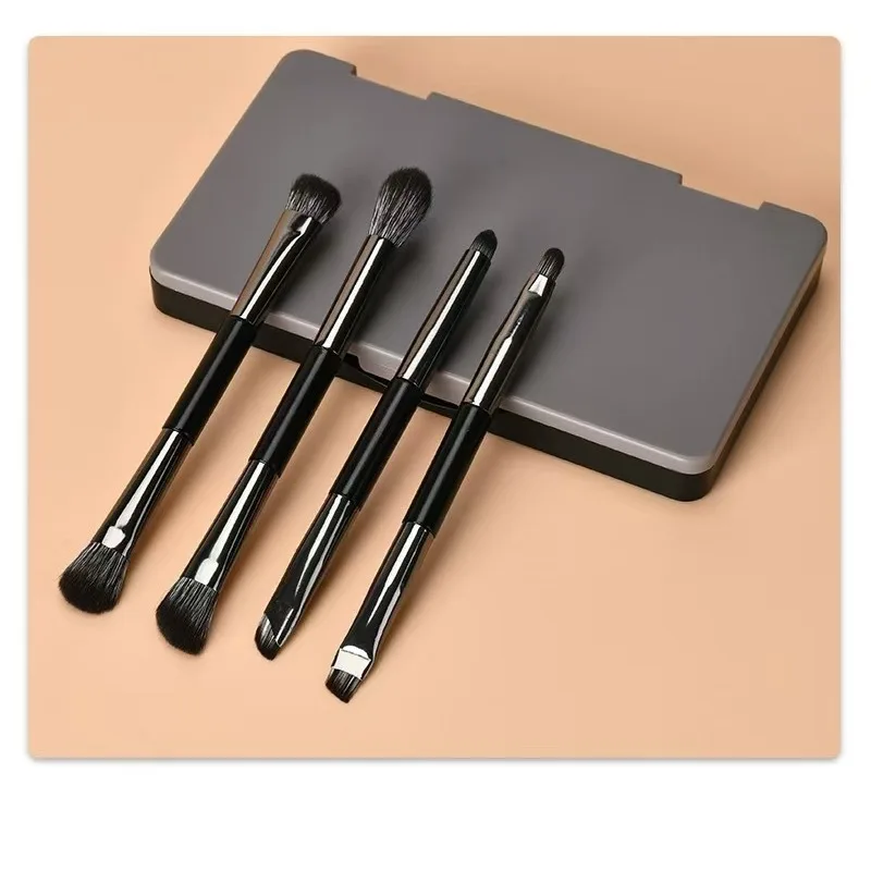 Double Head Makeup Brush with Mirror Mirror Case Eyeshadow Brush Knife Edge Brush Angular Brush Portable Brush Mini Set