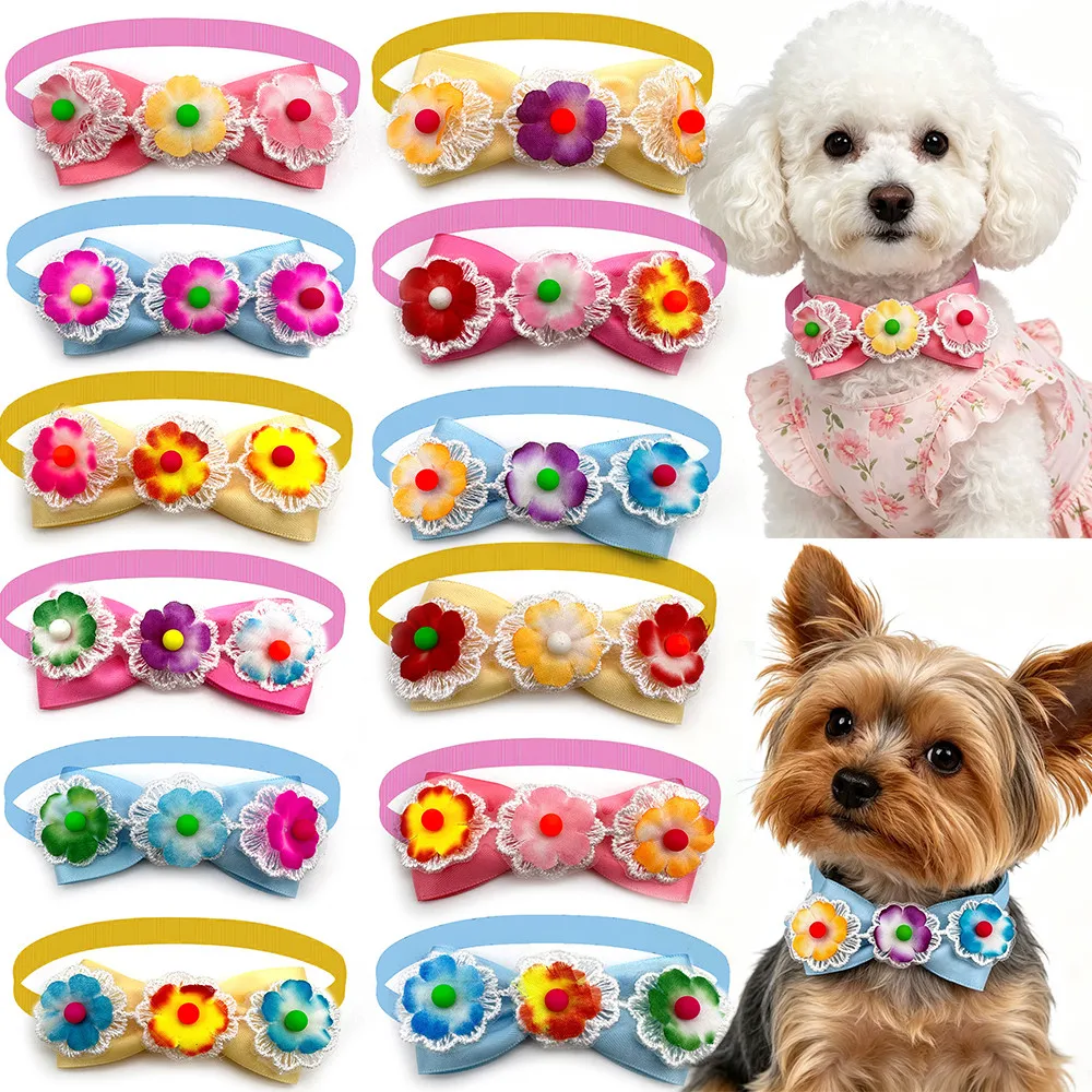 50/100pcs Flowers Style Pet Small Dog Bowtie Fashion Adjustable Pet Dog Bow Tie Colorful Puppy Neckties for Dog Grooming Bows
